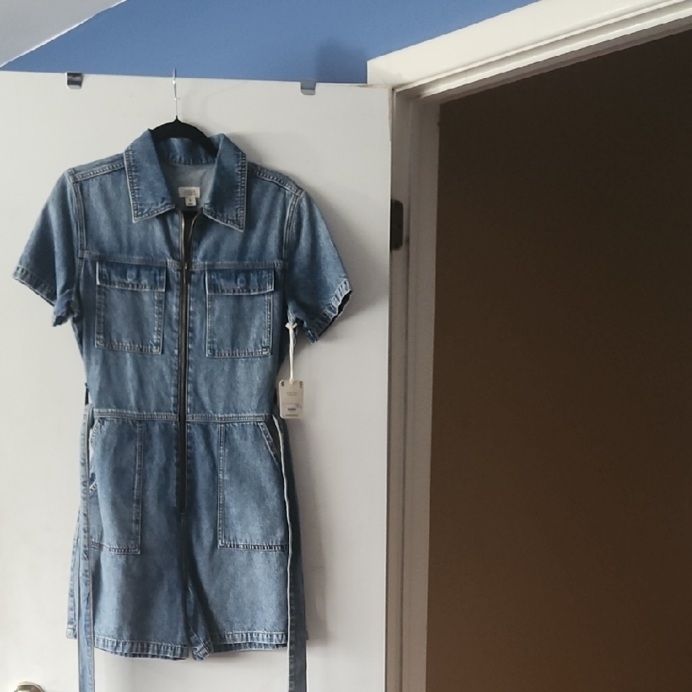 Denim Short Sleeve Jumpsuit